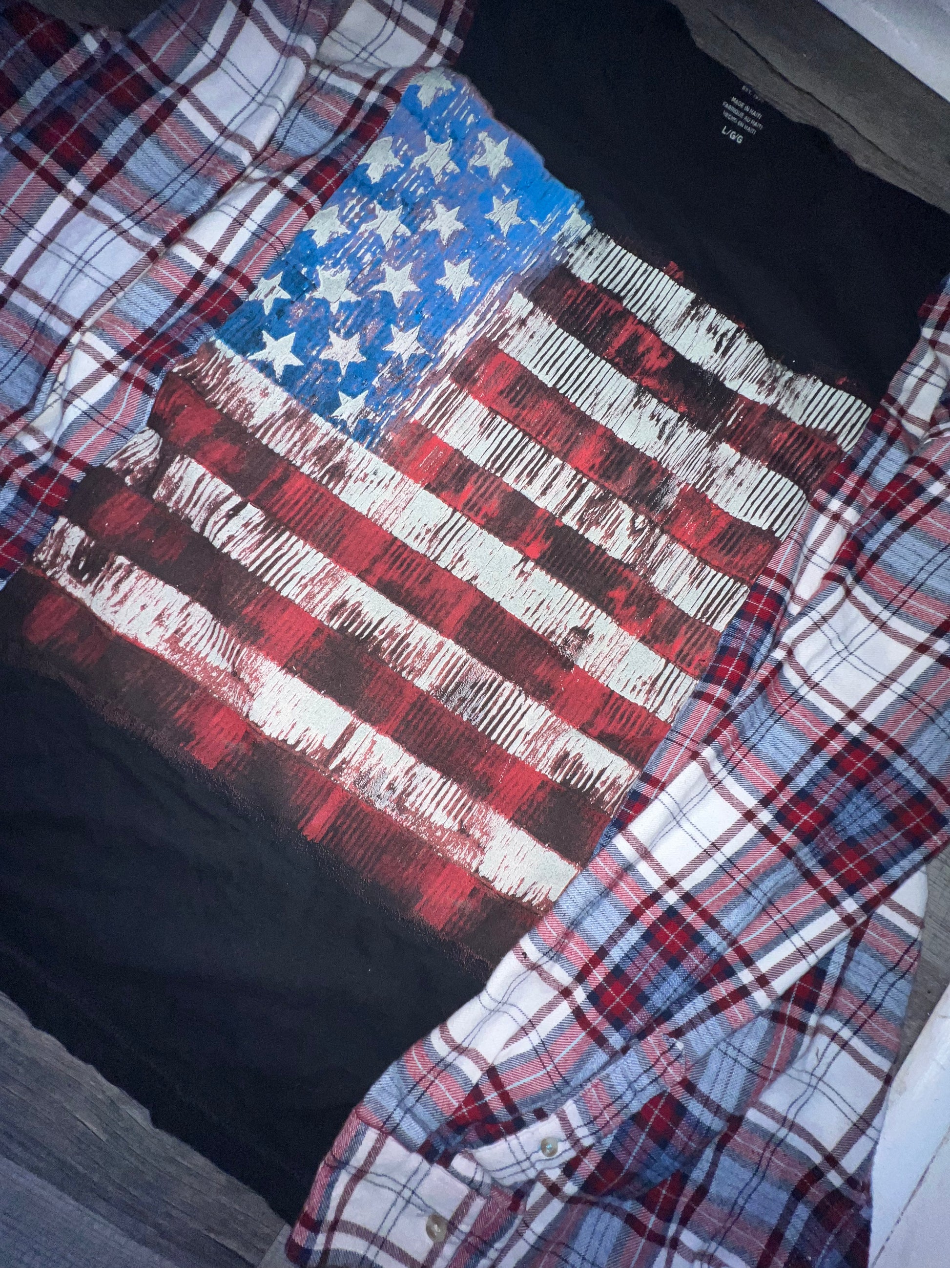 Xl/2xl American flag   upcycle flannel