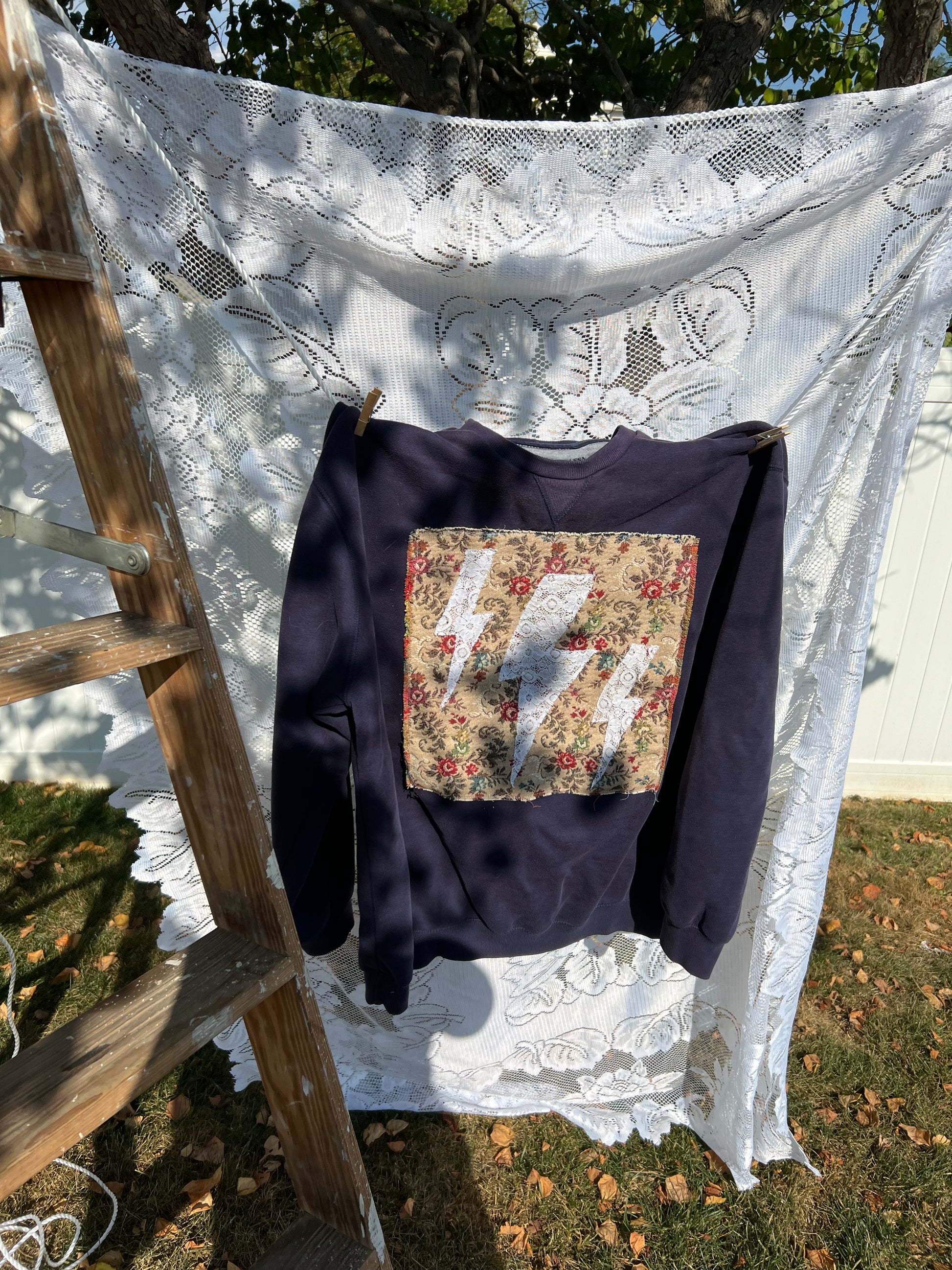 2xl floral lightening bolt upcycled sweatshirt