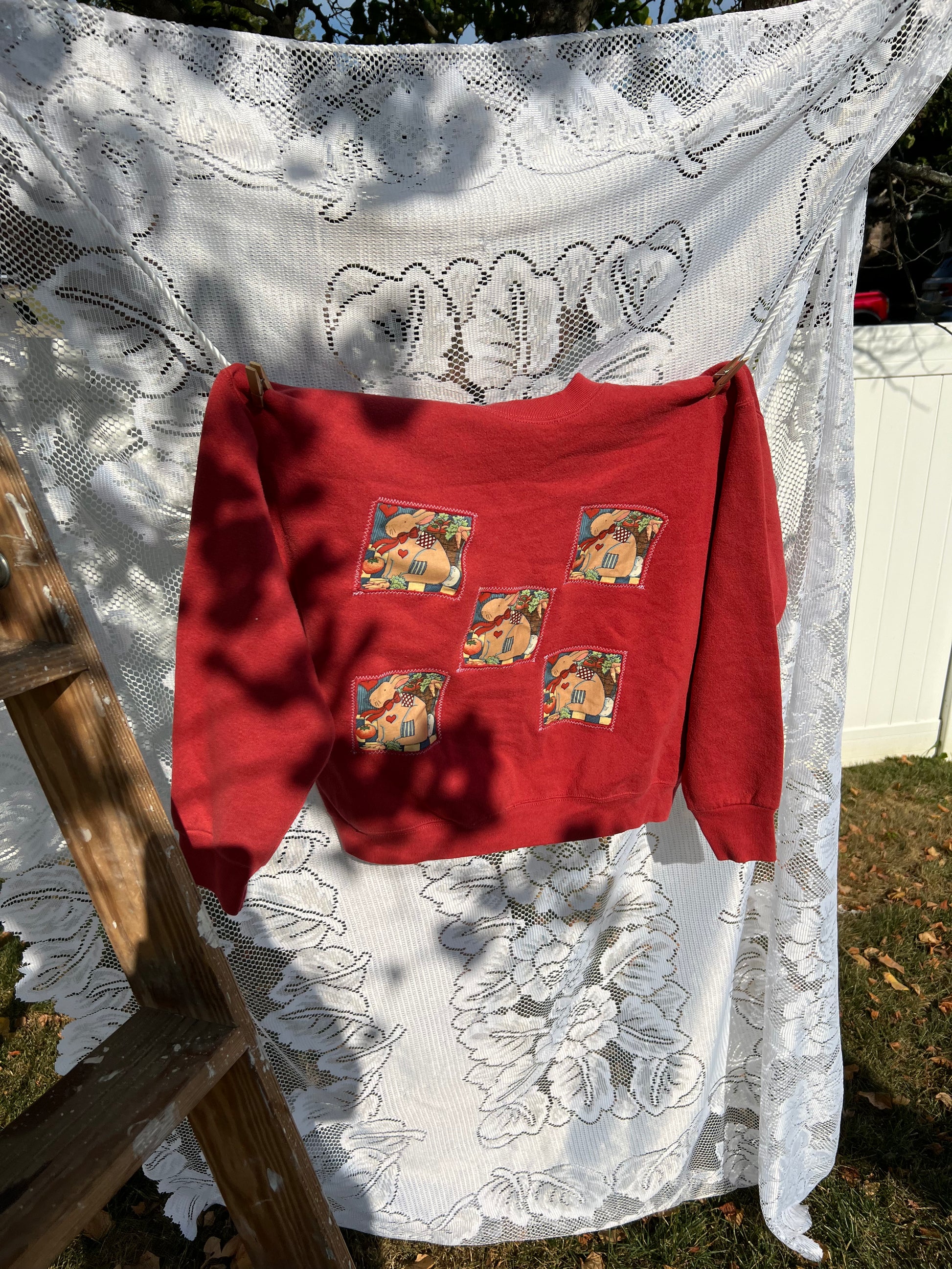 Large bunny box upcycled sweatshirt