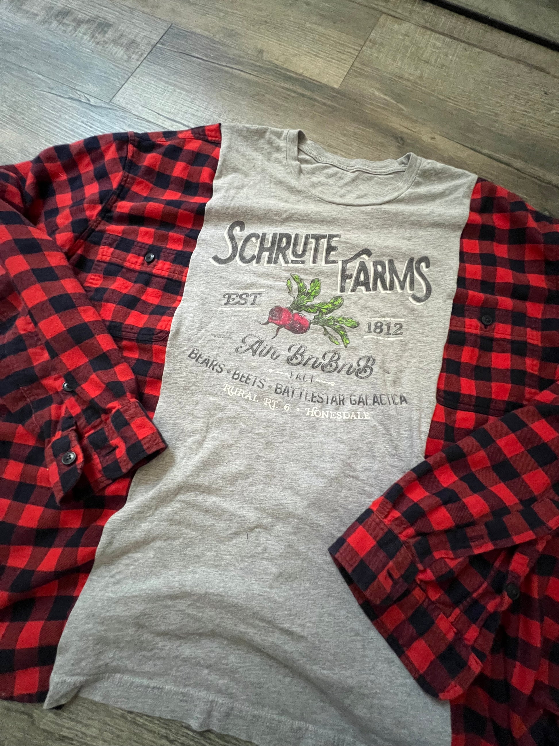 Xl/2xl schrute farm upcycle flannel