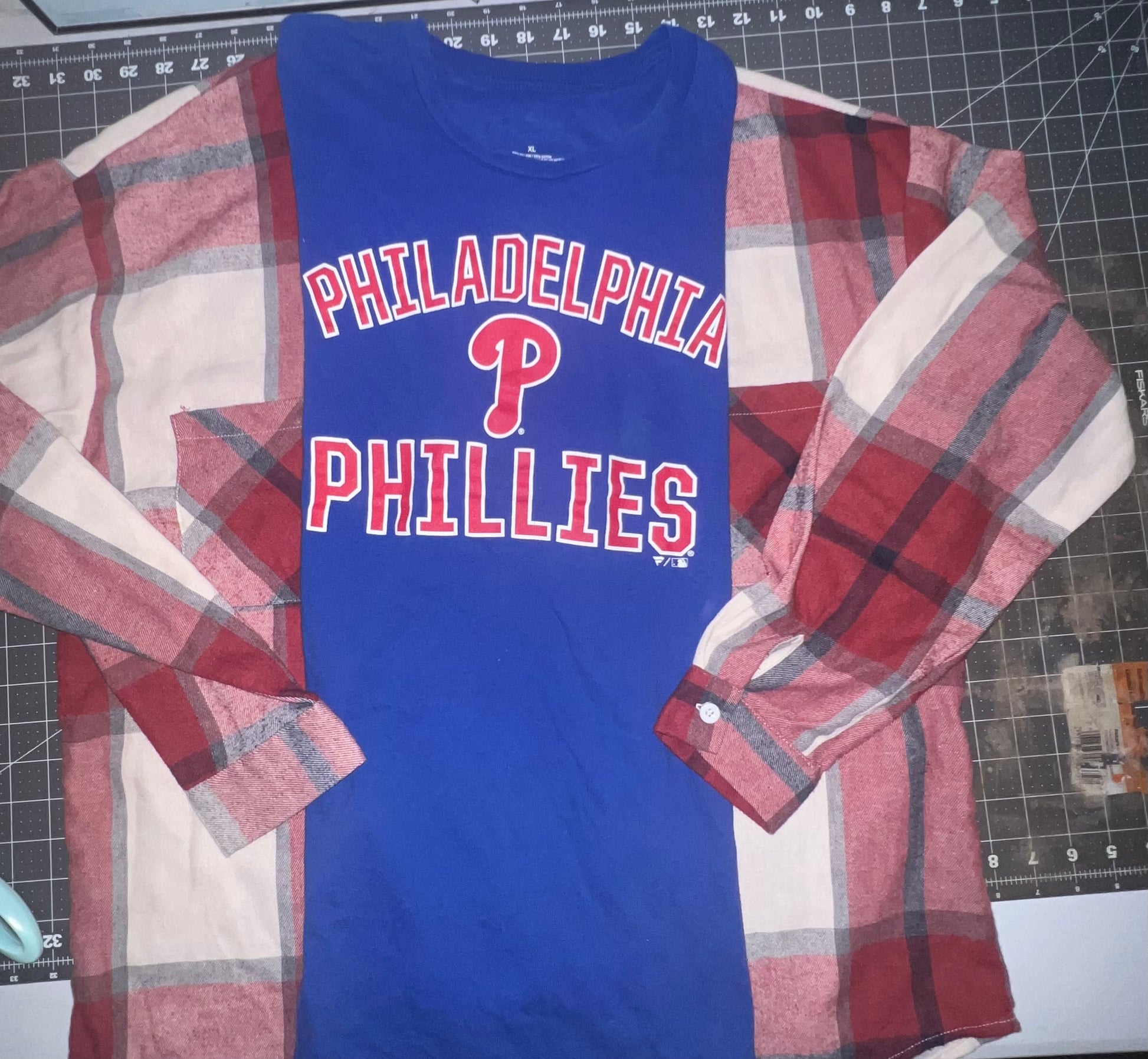 Xl/2xl Phillies upcycle flannel